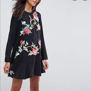 ASOS Embroidered Mini Drop Waist Dress 00